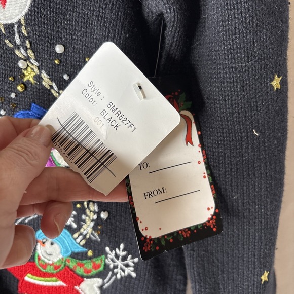 Designer Originals Studio Joy S Christmas Cardigan Sweater Snowman Beaded New - Picture 6 of 9